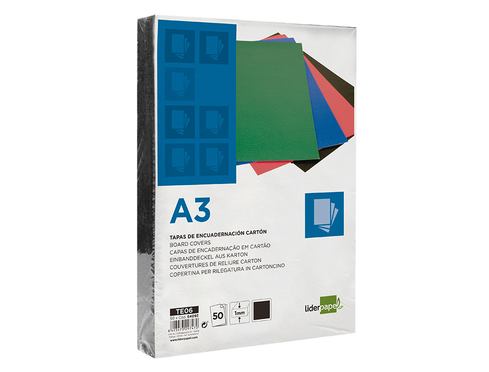 CAPA DE ENCADERNACAO LIDERPAPEL CARTAO DIN A3 1 MM PRETA PACK DE 50 UNIDADES