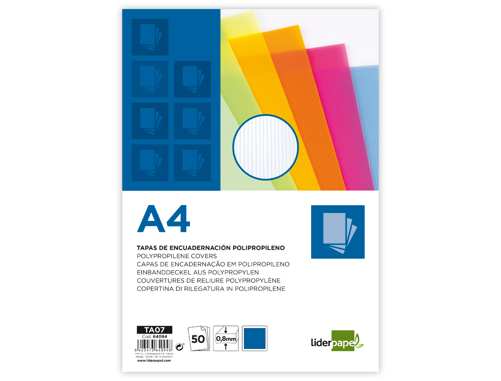 CAPA DE ENCADERNACAO LIDERPAPEL POLIPROPILENO ONDULADO DIN A4 0.8 MM PACK DE 50 UNIDADES