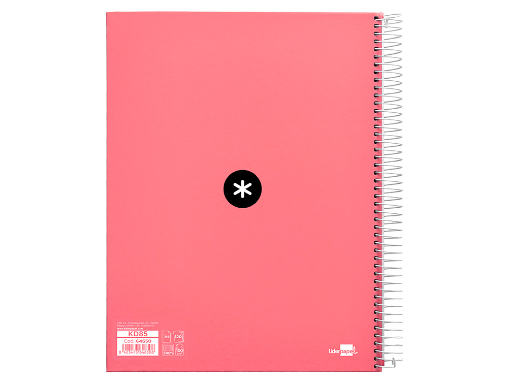 CADERNO ESPIRAL DIN A4 ANTARTIK CAPA FORRADA 120 F 100 GR QUADRICULA 5MM 5 BANDAS DE CORES COR CORAL