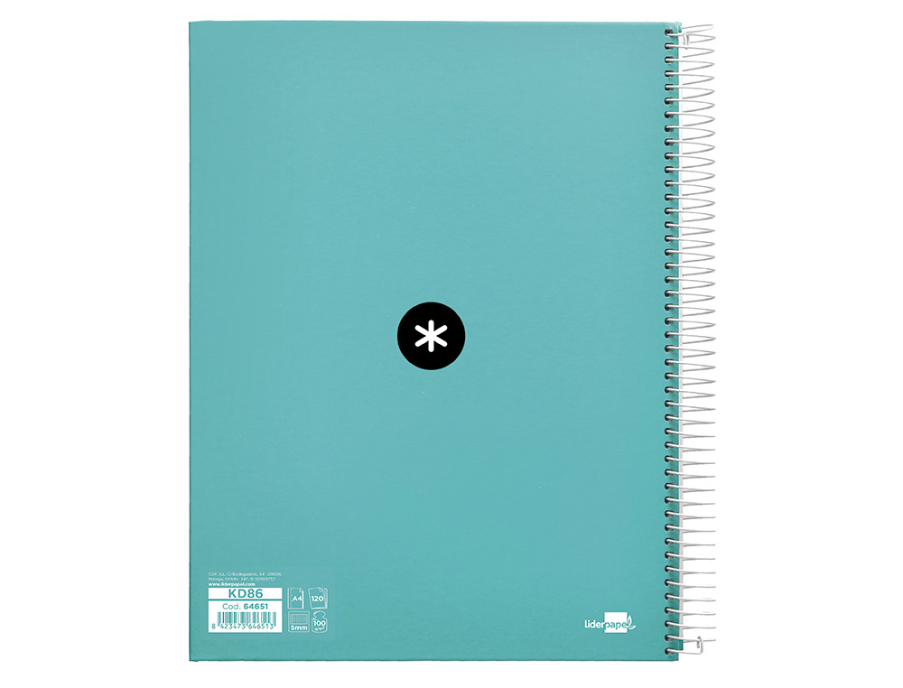 CADERNO ESPIRAL DIN A4 ANTARTIK CAPA FORRADA 120 F 100 GR QUADRICULA 5MM 5 BANDAS DE CORES COR MENTA