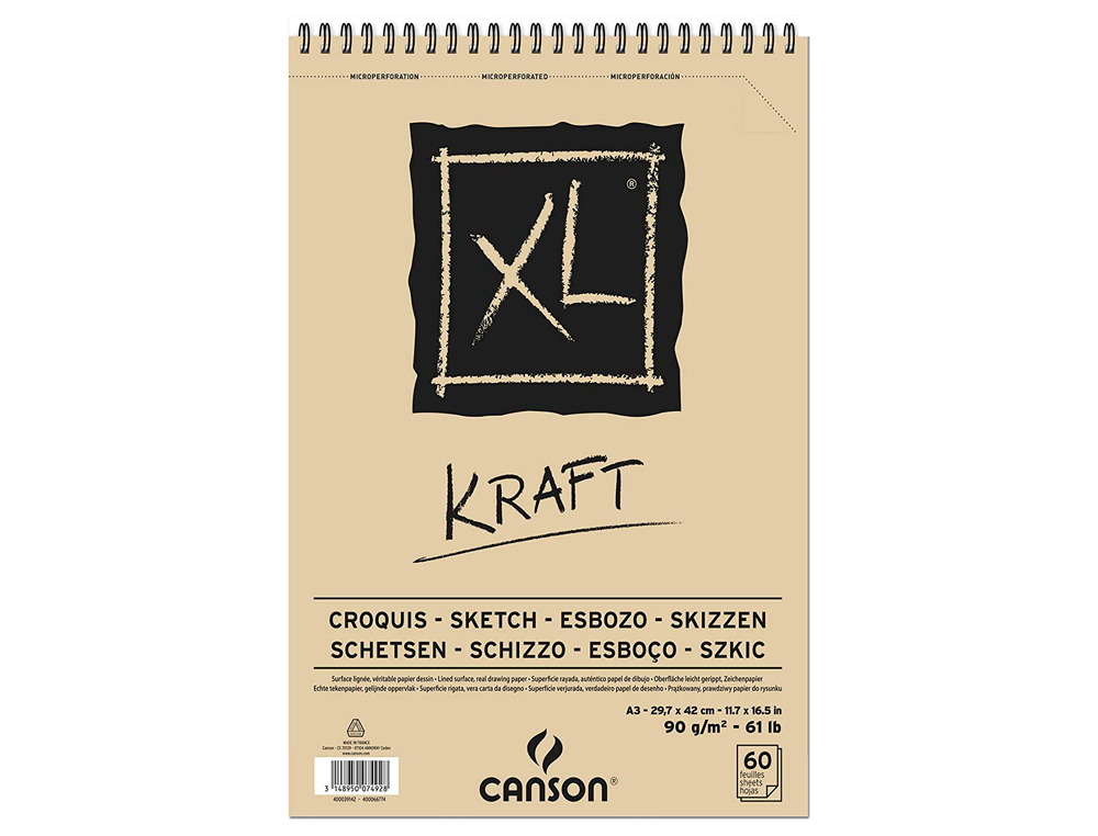 BLOCO DE DESENHO ESBOO CANSON XL KRAFT DIN A3 KRAFT BEGE ESPIRAL 29,7X42 CM 60 FOLHAS 90 GR