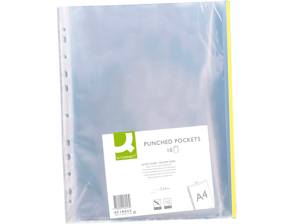 BOLSA CATALOGO/MICA Q-CONNECT DIN A4 70 MICRONS PP CRISTAL COM BORDA AMARELO BOLSA DE 10 UNIDADES