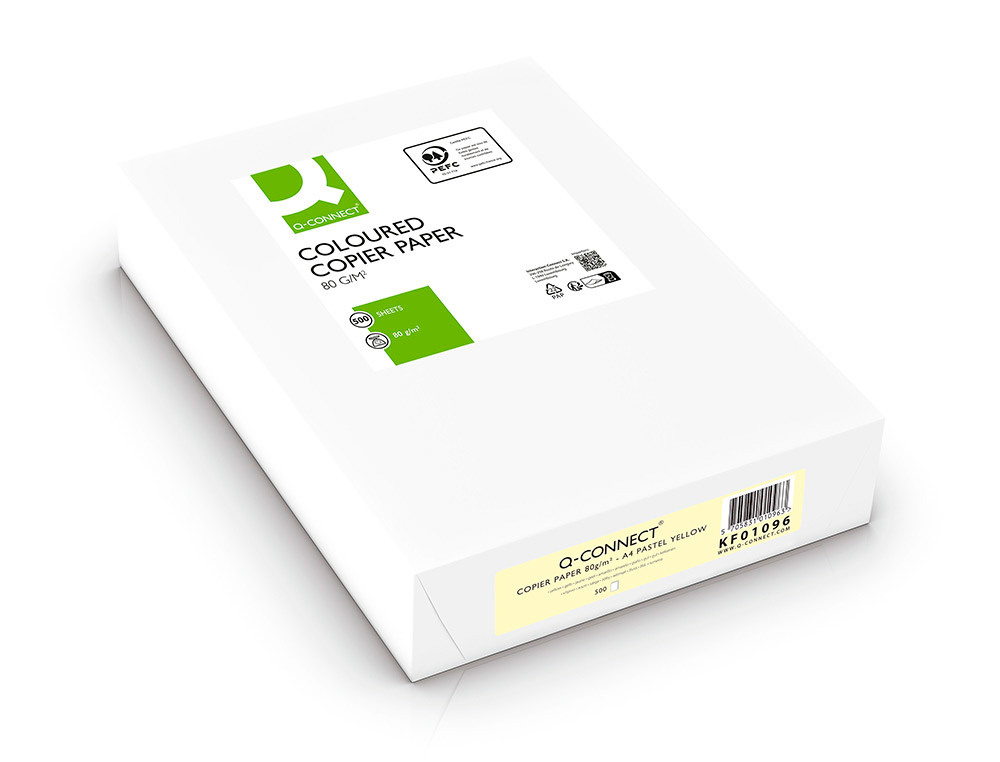 PAPEL DE COR Q-CONNECT DIN A4 80 GR AMARELO EMBALAGEM DE 500 FOLHAS