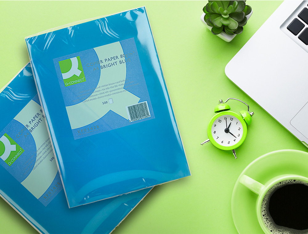 PAPEL DE COR Q-CONNECT DIN A4 80 GR AZUL INTENSO EMBALAGEM DE 500 FOLHAS