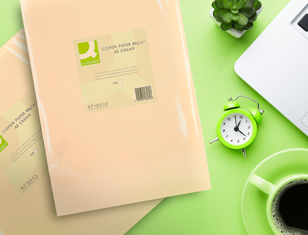 PAPEL DE COR Q-CONNECT DIN A3 80 GR CREME EMBALAGEM DE 500 FOLHAS