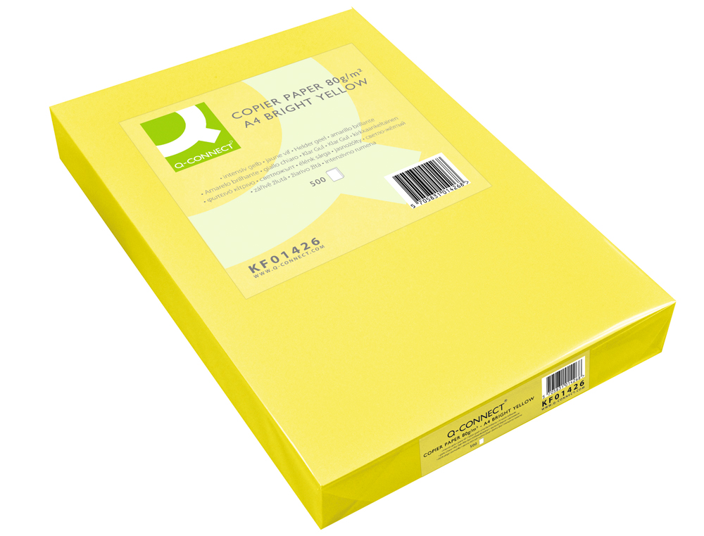 PAPEL DE COR Q-CONNECT DIN A3 80 GR AMARELO NEON EMBALAGEM DE 500 FOLHAS