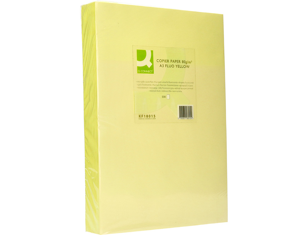 PAPEL DE COR Q-CONNECT DIN A3 80 GR AMARELO NEON EMBALAGEM DE 500 FOLHAS