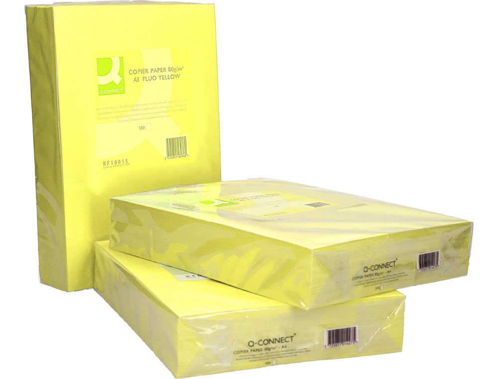 PAPEL DE COR Q-CONNECT DIN A3 80 GR AMARELO NEON EMBALAGEM DE 500 FOLHAS