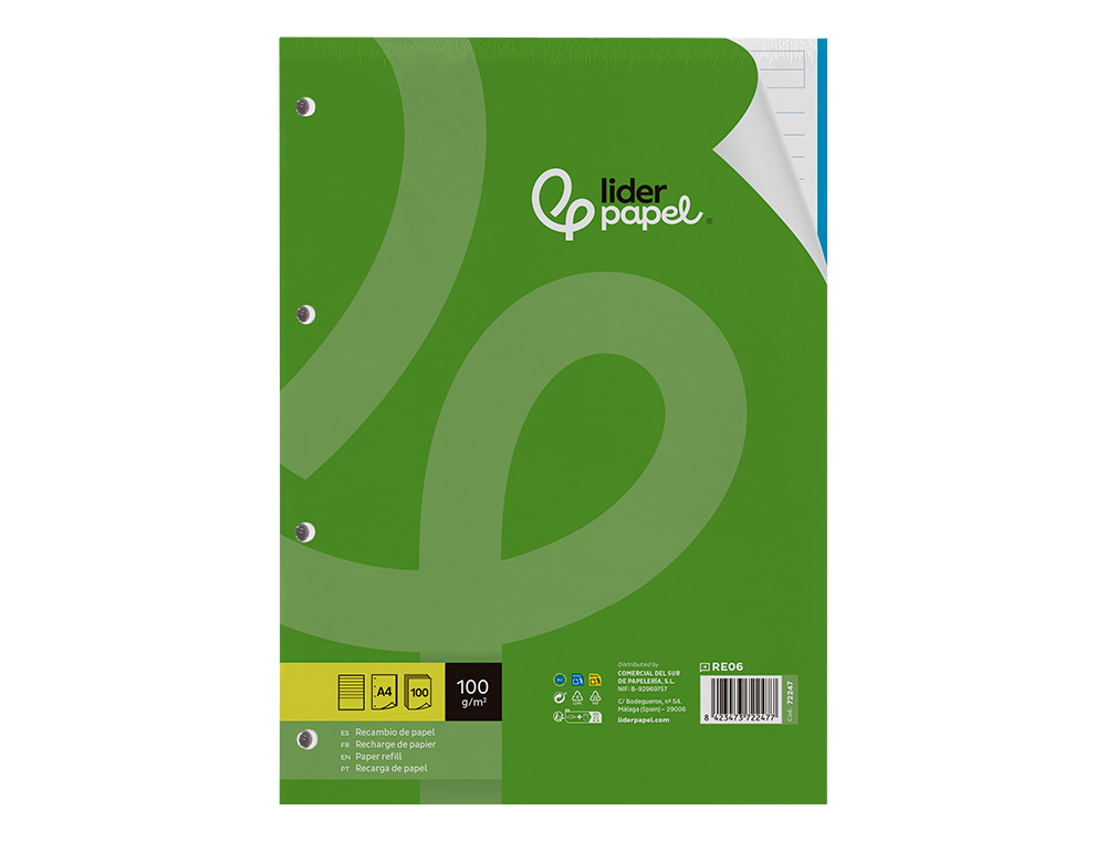 RECARGA LIDERPAPEL DIN A4 100 F 100 GR PAUTADO HORIZONTAL SEM MARGEN 4 FUROS BANDAS DE 5 CORES