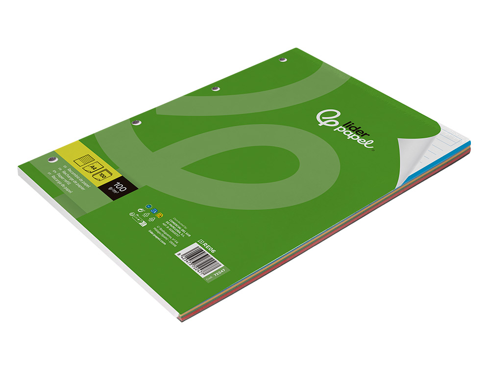RECARGA LIDERPAPEL DIN A4 100 F 100 GR PAUTADO HORIZONTAL SEM MARGEN 4 FUROS BANDAS DE 5 CORES