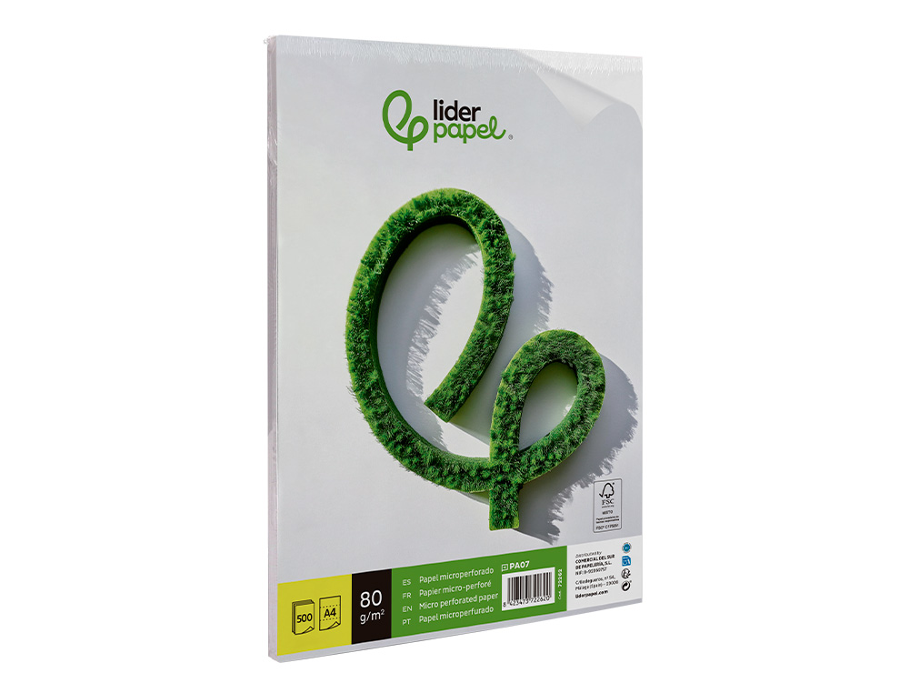 PAPEL LIDERPAPEL DIN A4 80 GR BRANCO MICROPERFURADO EM TRES PARTES IGUAIS EMBALAGEM DE 500 FOLHAS