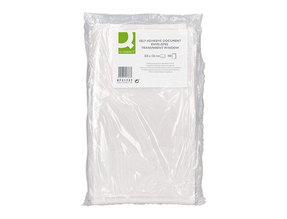 ENVELOPE AUTOADESIVO Q-CONNECT PORTA DOCUMENTOS 225X122 MM JANELA TRANSPARENTE PACK DE 100 UNIDADES