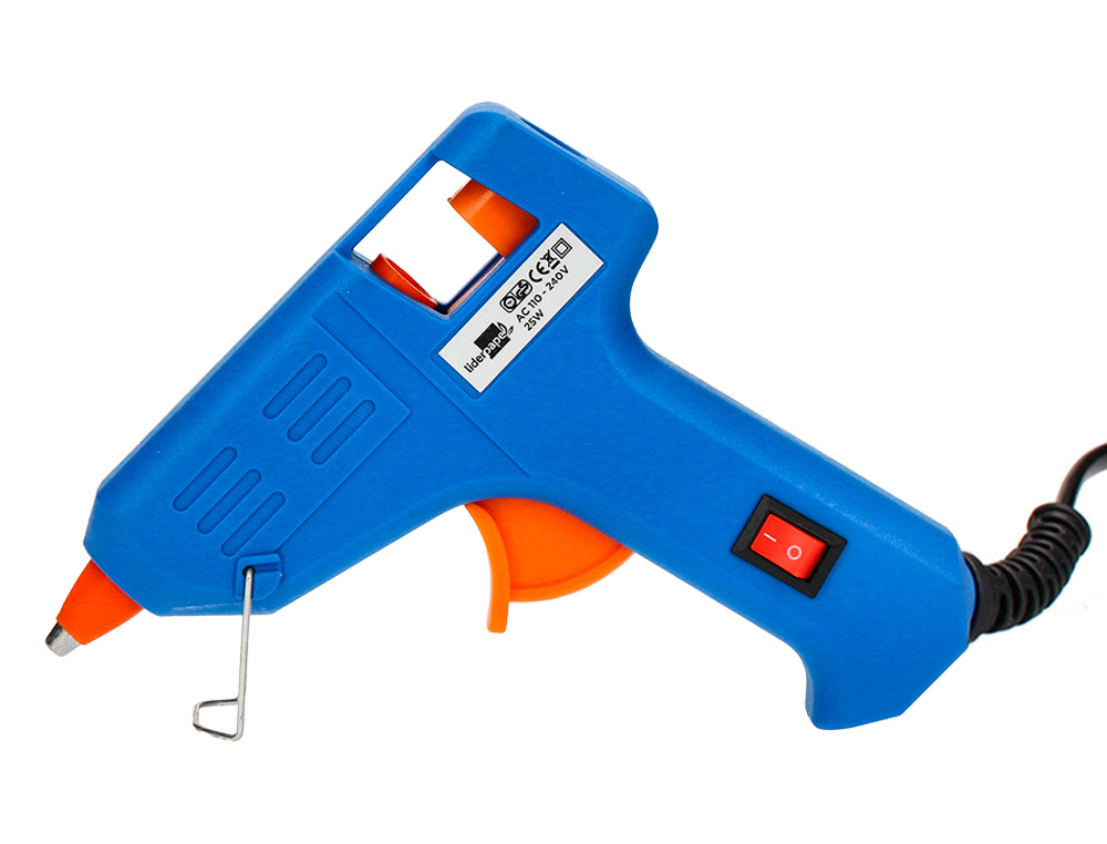 PISTOLA COLA TERMOFUSIVEL MINI LIDERPAPEL 25W COM 2 BARRAS DE SILICONE 7 MM DIAMETRO X 100 MM COMPRIMENTO