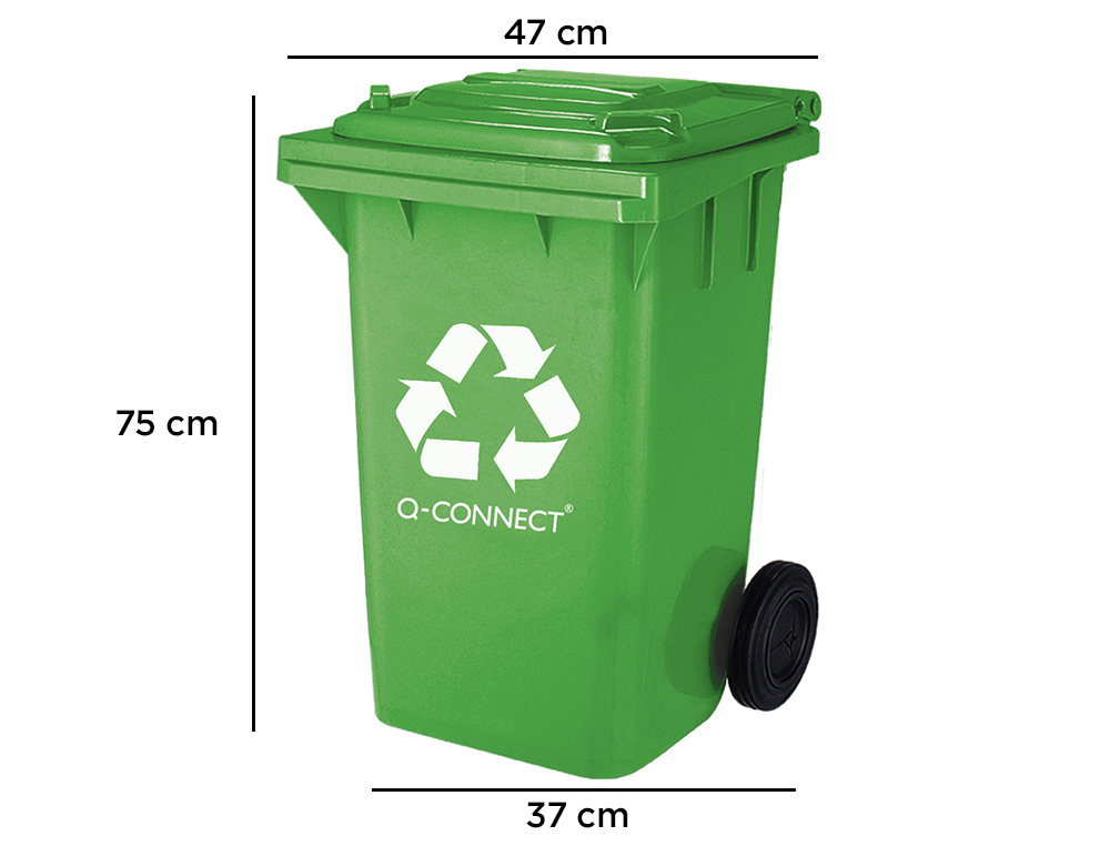 CONTENTOR DE LIXO Q-CONNECT PLASTICO 100L COM CAPA VERDE 75X37X47 CM