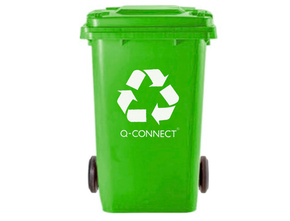 CONTENTOR DE LIXO Q-CONNECT PLASTICO 100L COM CAPA VERDE 75X37X47 CM