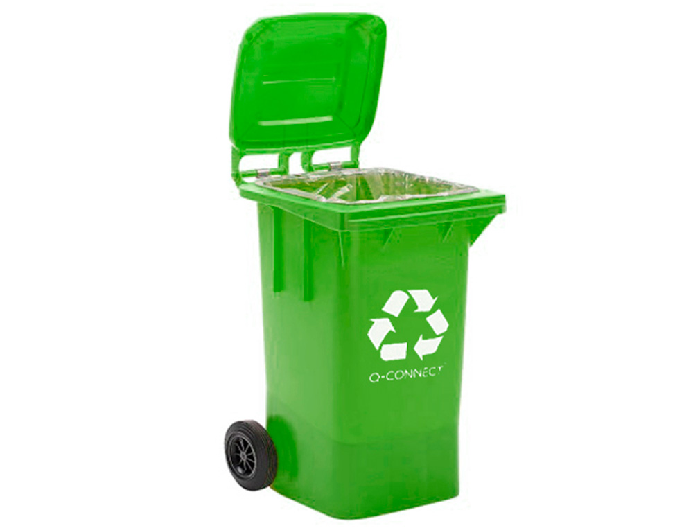 CONTENTOR DE LIXO Q-CONNECT PLASTICO 100L COM CAPA VERDE 75X37X47 CM