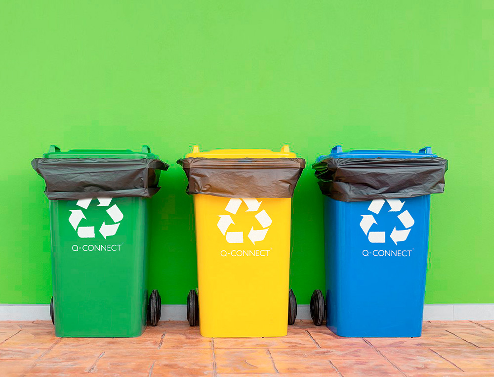 CONTENTOR DE LIXO Q-CONNECT PLASTICO 100L COM CAPA VERDE 75X37X47 CM