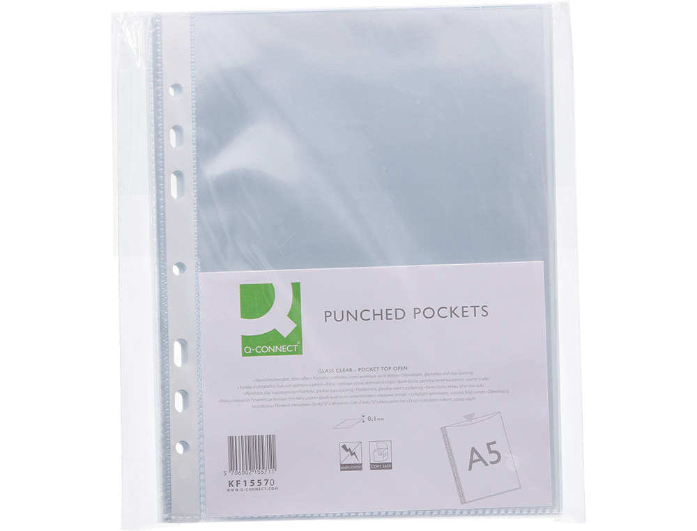 BOLSA CATALOGO/MICA Q-CONNECT DIN A5 100 MICRONS CRISTAL 6 FUROS