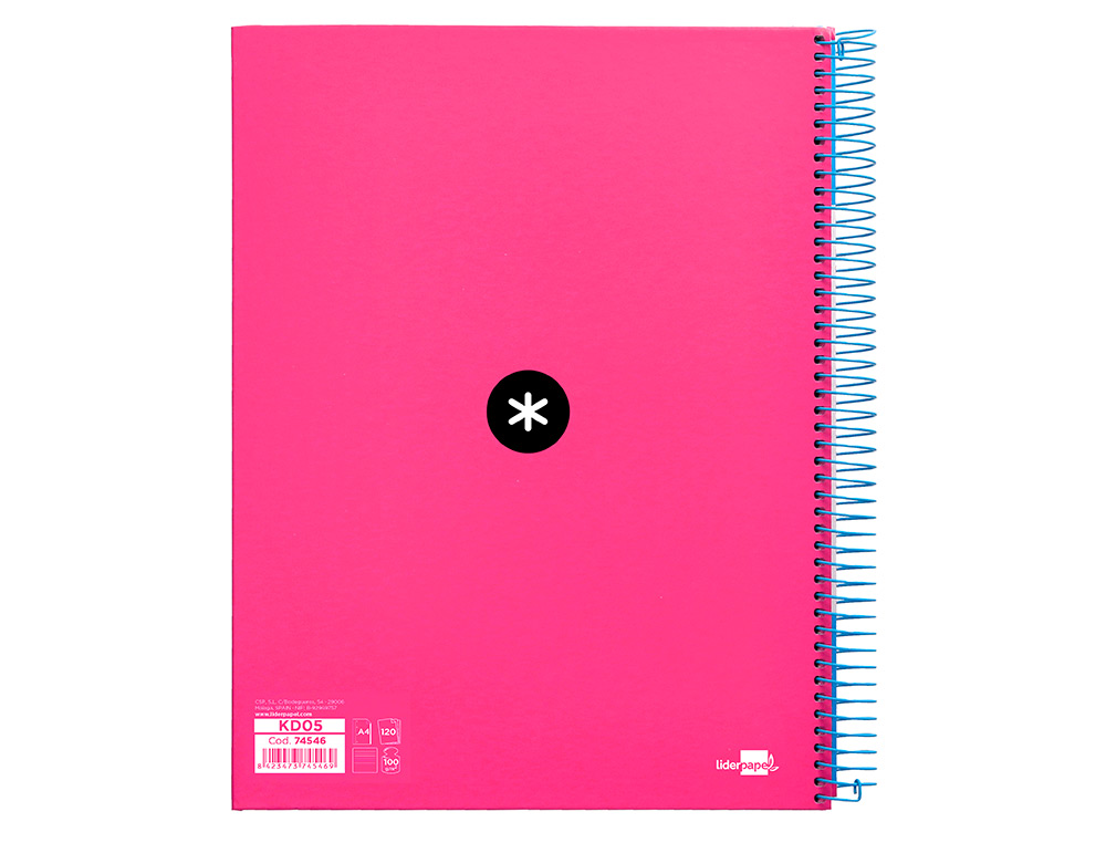 CADERNO ESPIRAL DIN A4 ANTARTIK CAPA FORRADA 120 F 100 GR PAUTADO 5 BANDAS DE CORES 4 FUROS COR ROSA F.