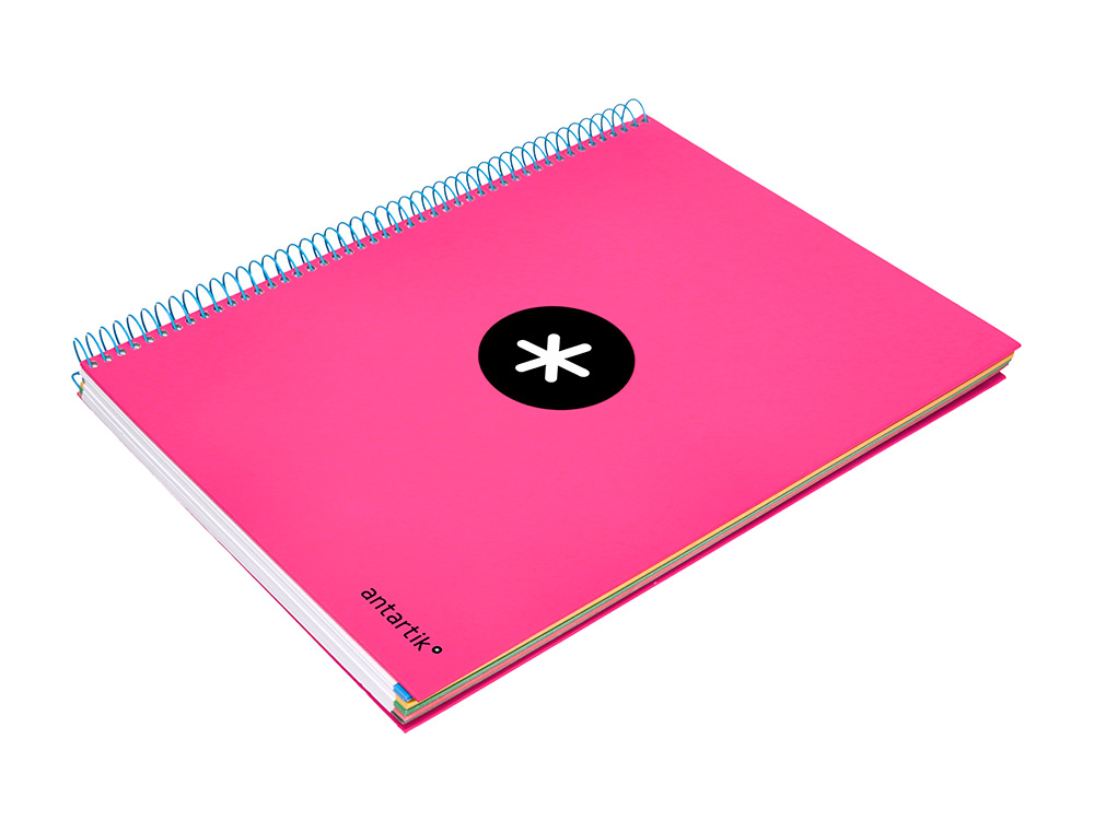 CADERNO ESPIRAL DIN A4 ANTARTIK CAPA FORRADA 120 F 100 GR PAUTADO 5 BANDAS DE CORES 4 FUROS COR ROSA F.