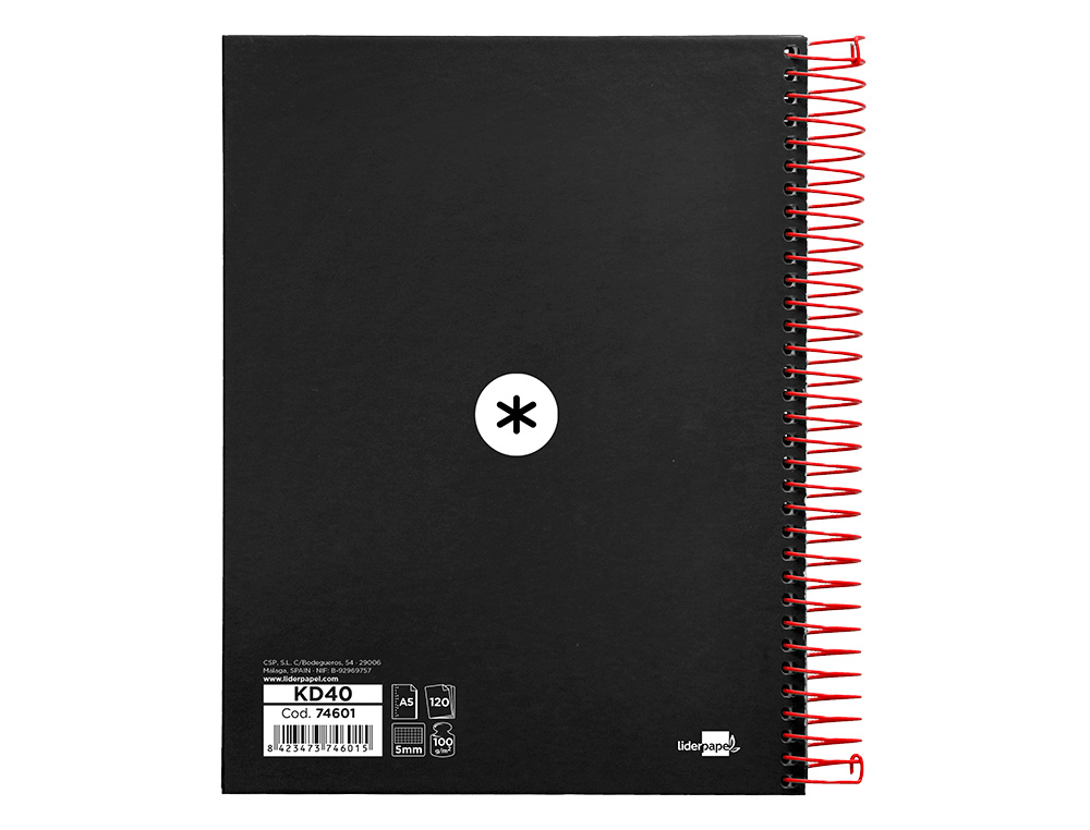 CADERNO ESPIRAL DIN A5 ANTARTIK CAPA FORRADA 120 F 100 GR QUADRICULA 5 MM 5 BANDAS DE CORES COR PRETO