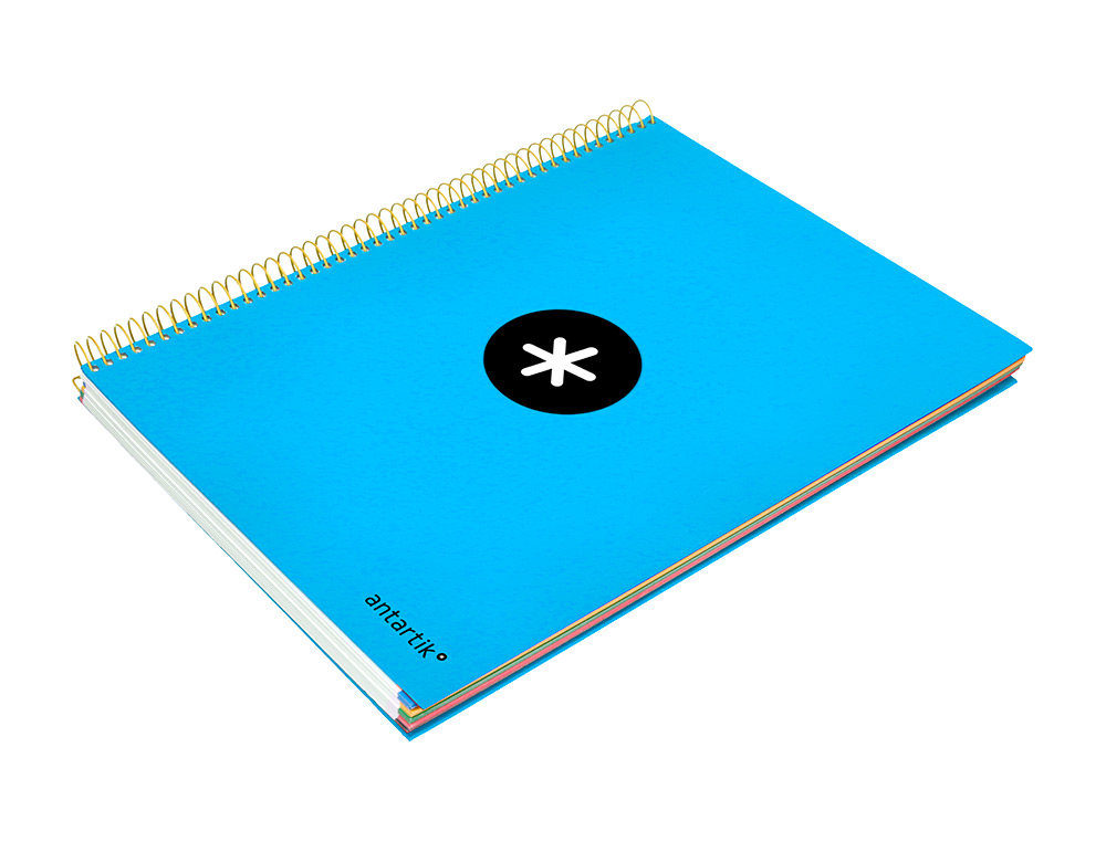 CADERNO ESPIRAL DIN A4 ANTARTIK CAPA FORRADA 120 F 100 GR LISO COM BANDAS DE CORES 4 FUROS COR AZUL