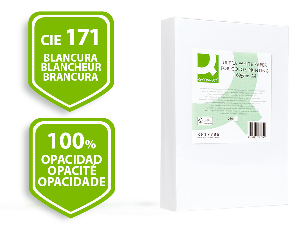 PAPEL FOTOCOPIA ULTRA WHITE Q-CONNECT DIN A4 160 GR EMBALAGEM DE 250 FOLHAS