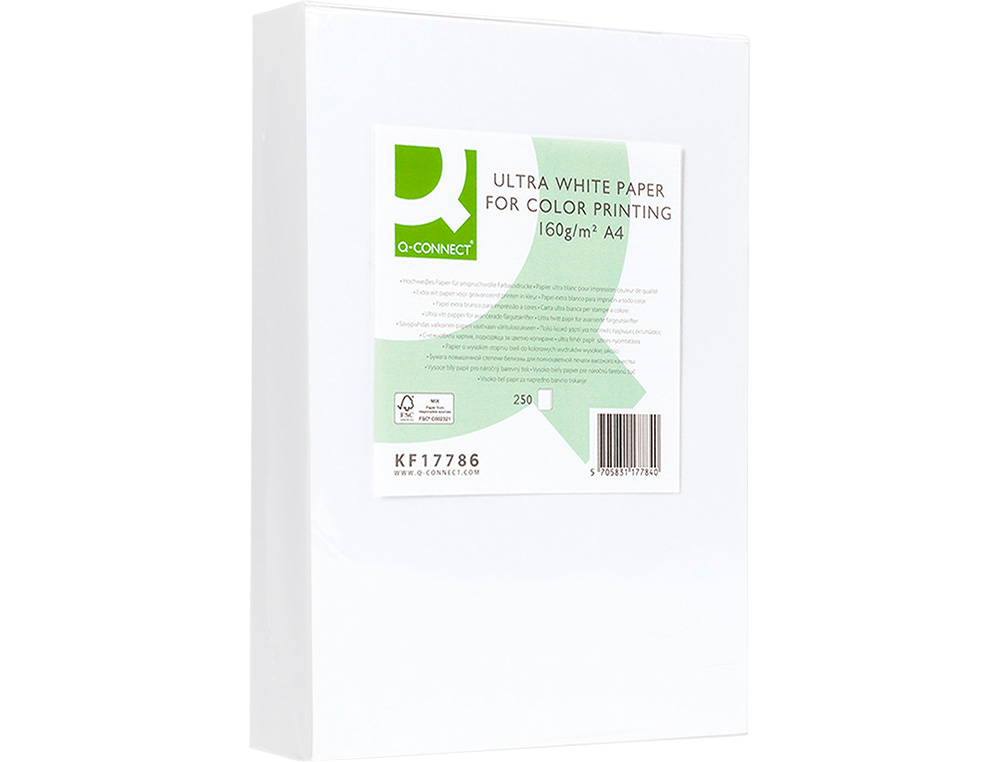 PAPEL FOTOCOPIA ULTRA WHITE Q-CONNECT DIN A4 160 GR EMBALAGEM DE 250 FOLHAS