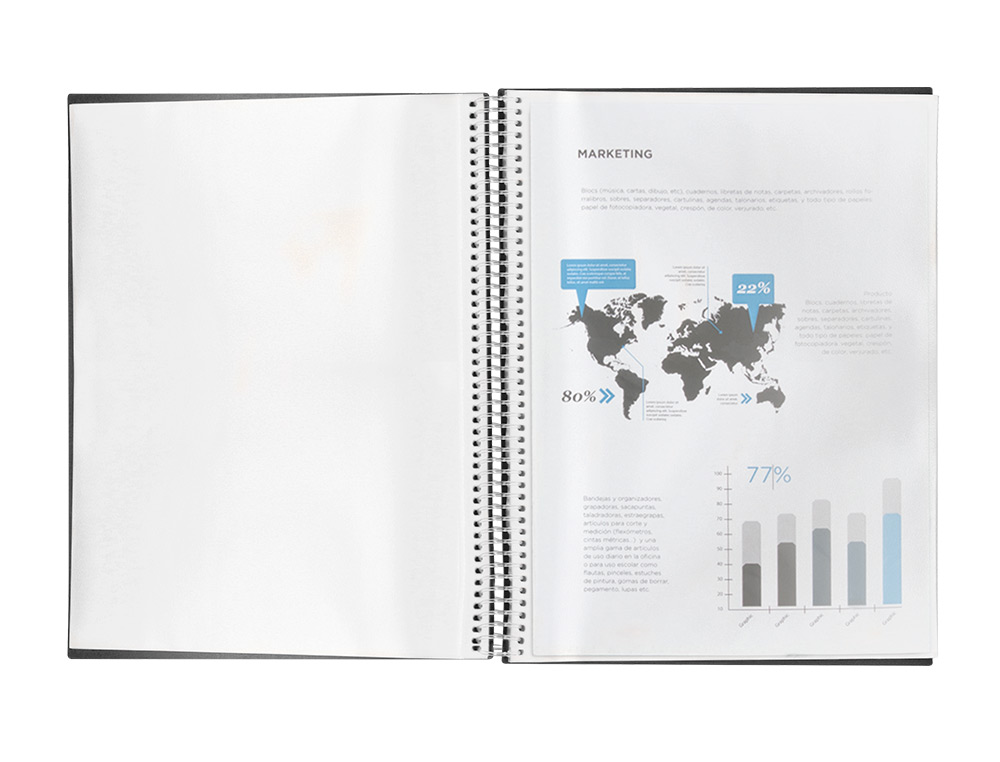 CAPA CATALOGO LIDERPAPEL COM ESPIRAL 60 BOLSAS POLIPROPILENO DIN A4 PRETO