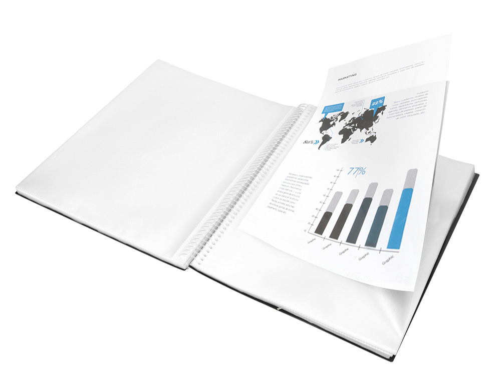 CAPA CATALOGO LIDERPAPEL COM ESPIRAL 60 BOLSAS POLIPROPILENO DIN A4 PRETO