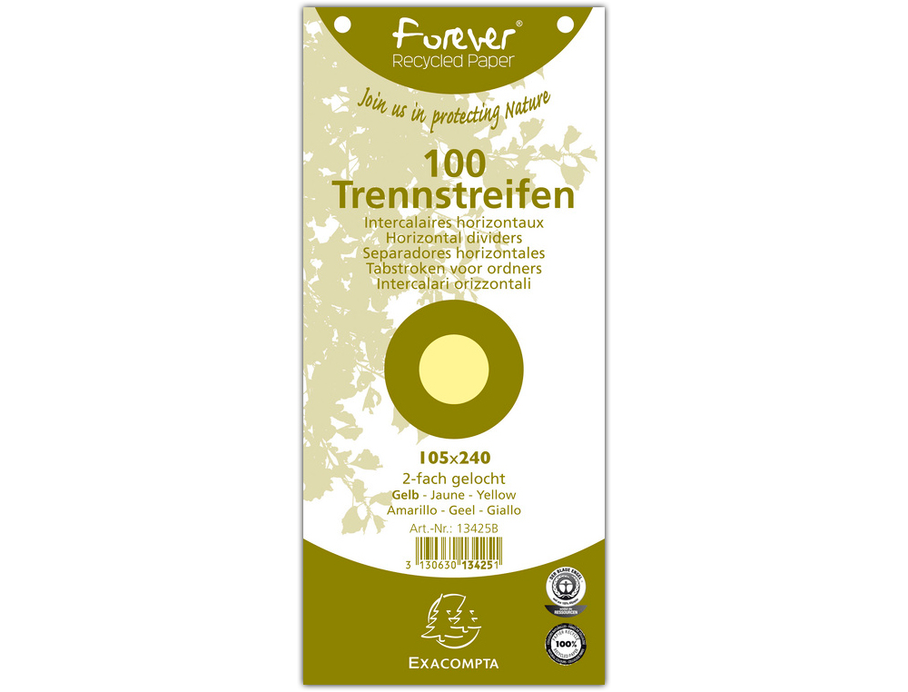 SEPARADOR EXACOMPTA CARTOLINA DE 180 GR CONJUNTO DE 100 SEPARADORES 105X240 MM COM 12 FUROS COR AMARELO