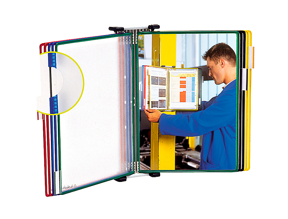 PORTA CATALOGO PAREDE METALICO TARIFOLD COM 10 BOLSAS DIN A4 EM CORES SORTIDAS