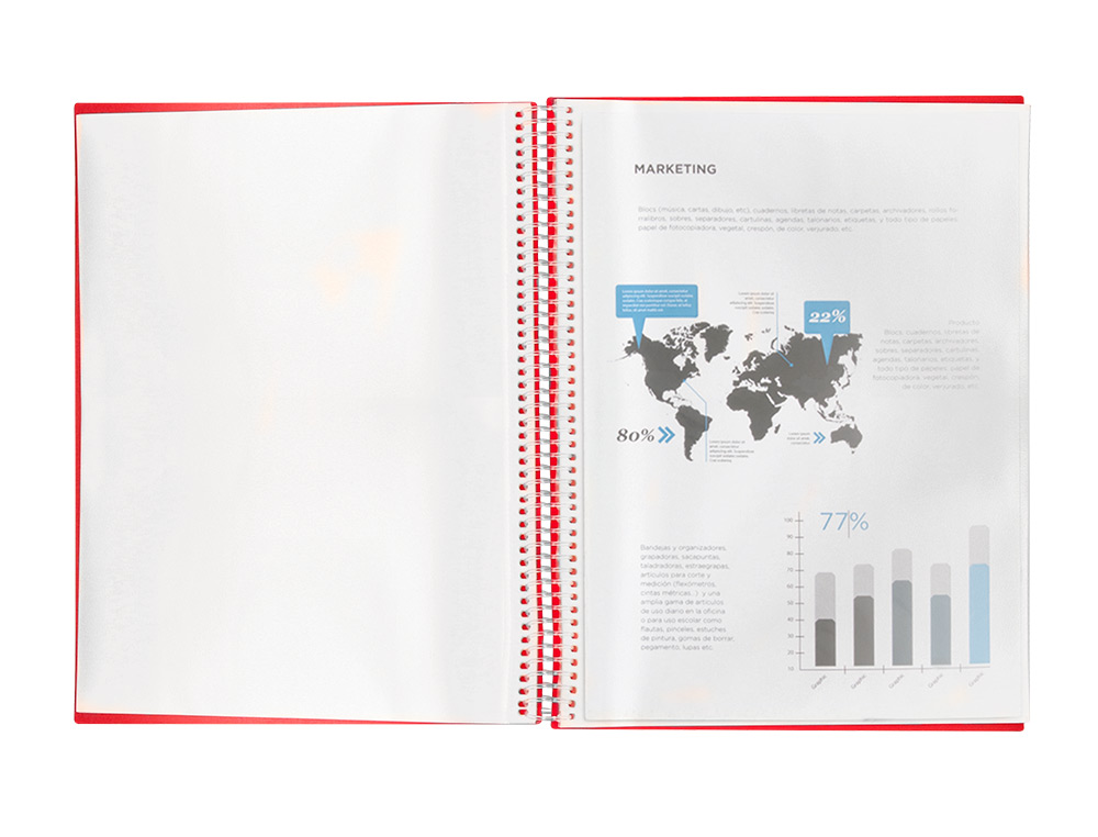 CAPA CATALOGO LIDERPAPEL COM ESPIRAL 20 BOLSAS POLIPROPILENO DIN A5 VERMELHA