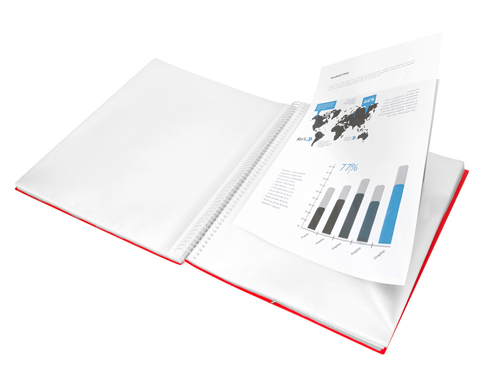CAPA CATALOGO LIDERPAPEL COM ESPIRAL 20 BOLSAS POLIPROPILENO DIN A5 VERMELHA