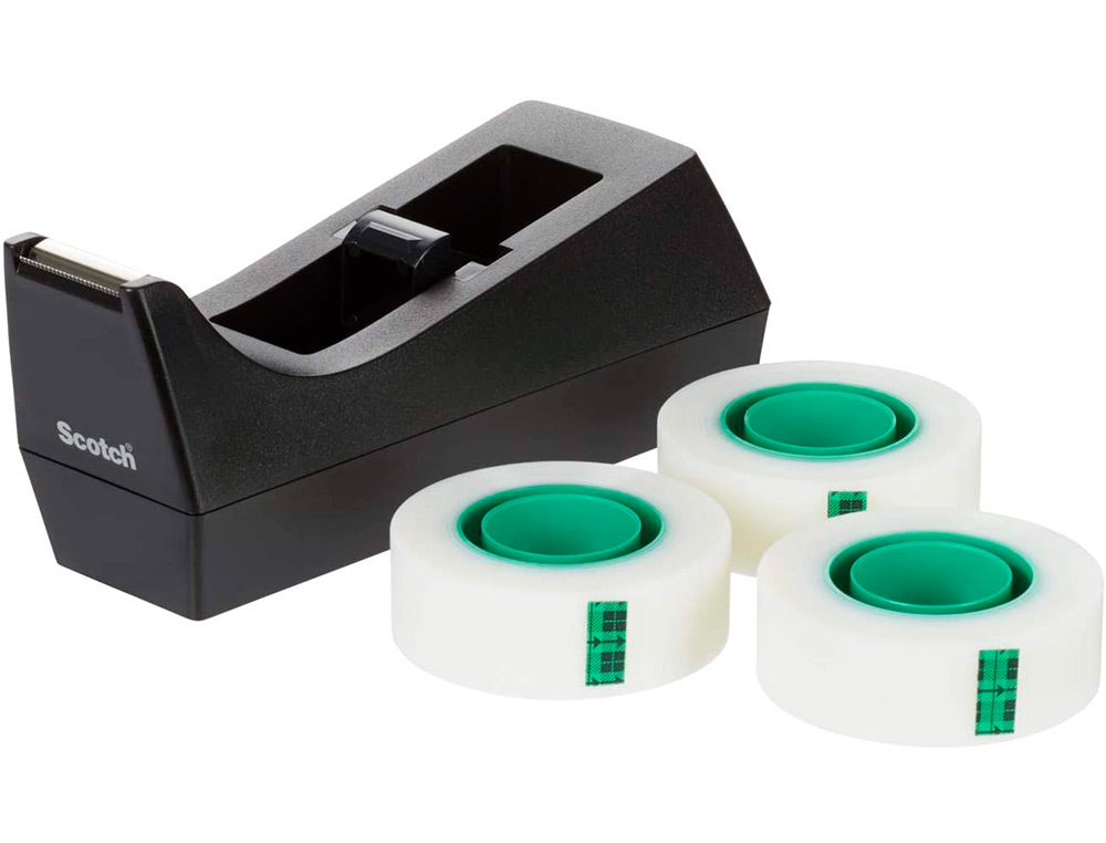 DESENROLADOR SCOTCH DE SECRETARIA C38 PRETO INCLUI 3 ROLOS DE FITA SCOTCH MAGIC 33 MT X 19 MM