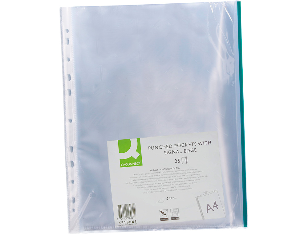 BOLSA CATALOGO/MICA Q-CONNECT DIN A4 70 MICRONS CRISTAL COM REBORDO CORES SORTIDAS BOLSA DE 25 UNIDADES