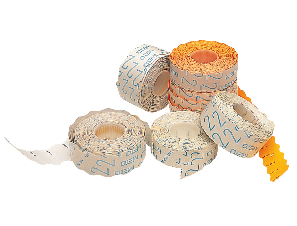 ETIQUETAS METO ONDULADAS 26 X 16 MM BRANCA ADE. 1 REMOVIVEL ROLO DE 1200 ETIQUETAS EM FORMA DE (P+T) PARA ETIQUETADORA T