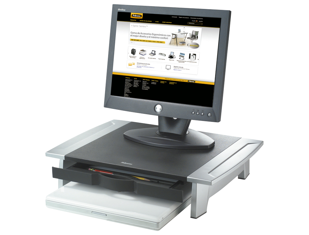 SUPORTE FELLOWES PARA MONITOR TFT OFFICE SUITES AJUSTAVEL EM ALTURA COM BANDEJA 100/150X500X364 MM MM COR PRETO/PRATA