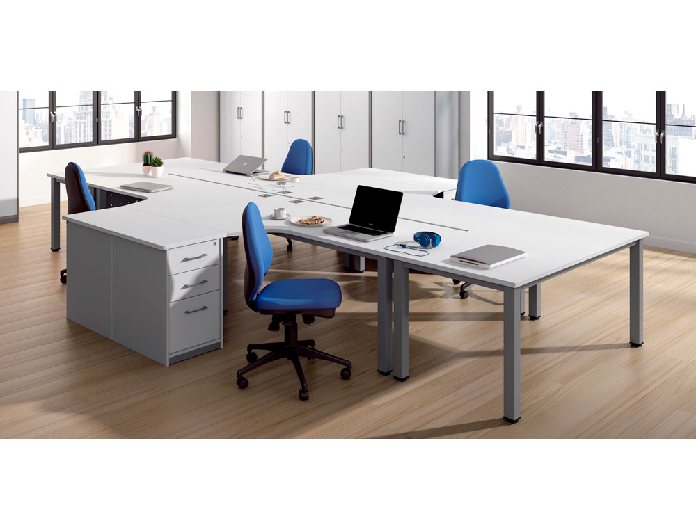 MESA DE ESCRITORIO ROCADA SERIE EXECUTIVE FORMA EM L DIREITA 180X120 CM ACABAMENTO AD02 ALUMINIO/CINZA
