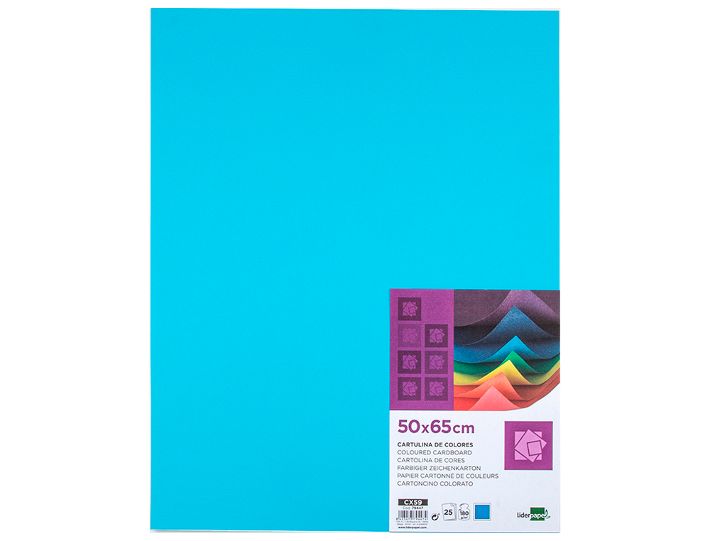 CARTOLINA LIDERPAPEL 50X65 CM 180 GR AZUL CELESTE PACK DE 25 UNIDADES