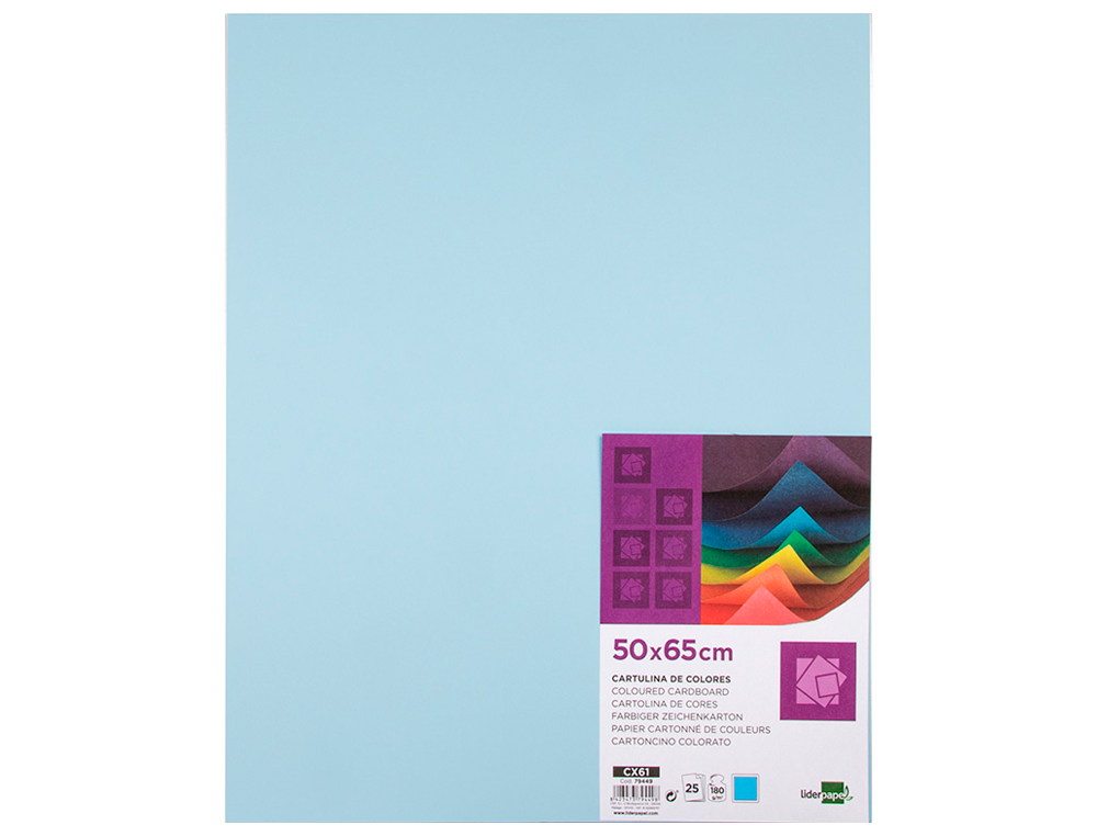 CARTOLINA LIDERPAPEL 50X65 CM 180 GR AZUL PACK DE 25 UNIDADES