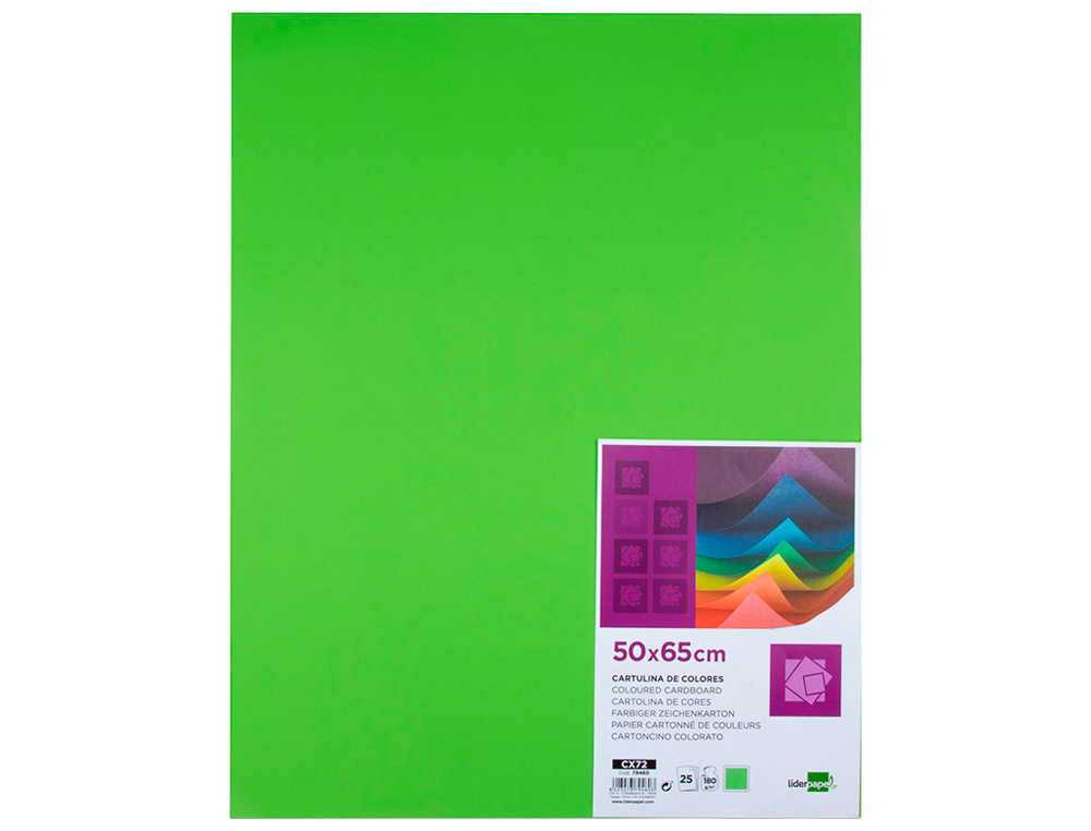 CARTOLINA LIDERPAPEL 50X65 CM 180 GR VERDE PISTACHO PACK DE 25 UNIDADES