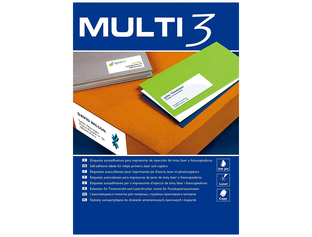 ETIQUETA ADESIVA MULTI 3 APLI 70X37 MM FOTOCOPIADORA LASER TINTEIRO CAIXA COM 100 FOLHAS DIN A4