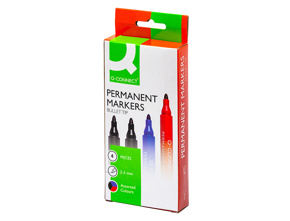 MARCADOR Q-CONNECT MARCADOR PERMANENTE ESTOJO DE 4 CORES SORTIDAS PONTA REDONDA 3.0 MM
