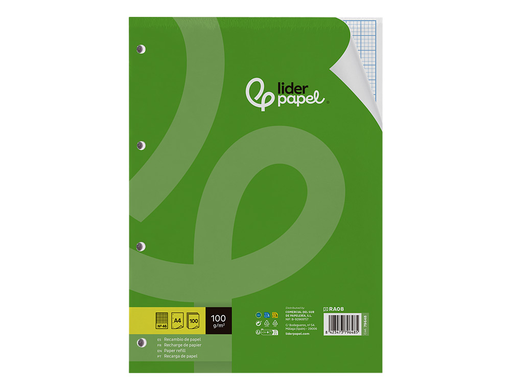 RECARGA LIDERPAPEL DIN A4 100 FOLHAS 100 G/M2 PAUTA N? 46 4 FUROS