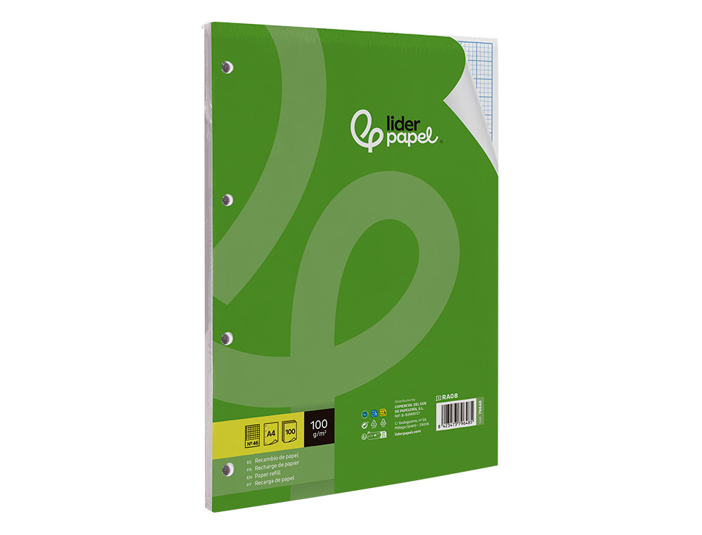 RECARGA LIDERPAPEL DIN A4 100 FOLHAS 100 G/M2 PAUTA N? 46 4 FUROS