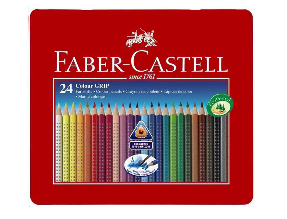 LAPIS DE COR FABER-CASTELL AGUARELAVEL COLOUR GRIP TRIANGULAR CAIXA METALICA DE 24 CORES SORTIDAS