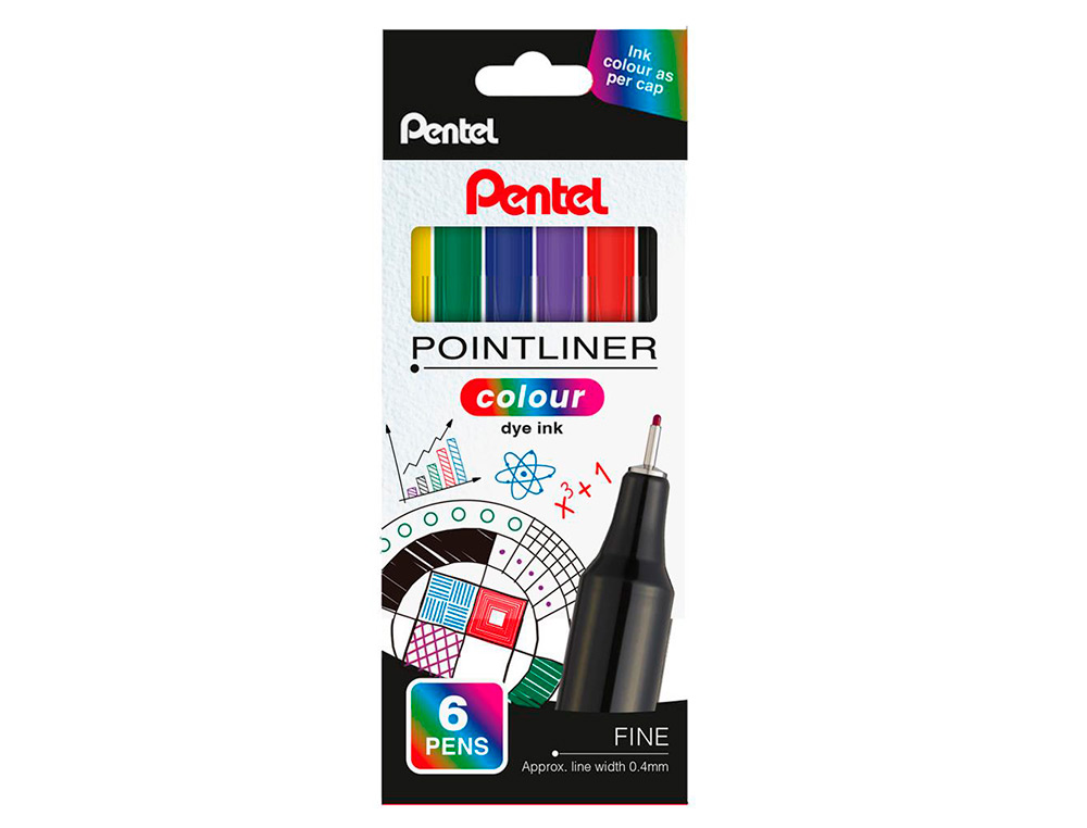 MARCADOR PENTEL DE FIBRA POINTLINER 0,4 MM CARTEIRA DE 6 UNIDADES