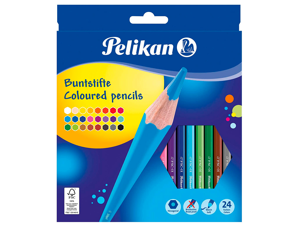 ESTOJO DE CARTAO PELIKAN COM 24 LAPIS DE CORES HEXAGONAIS