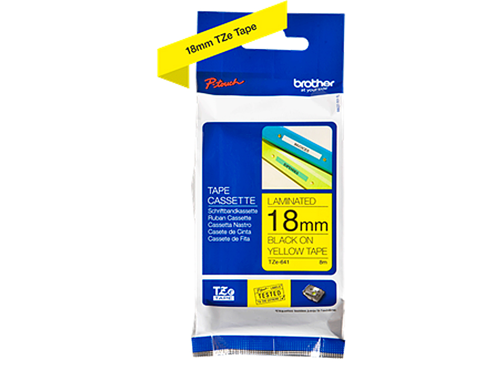 FITA BROTHER TZE-641 AMARELO-PRETO 18MM